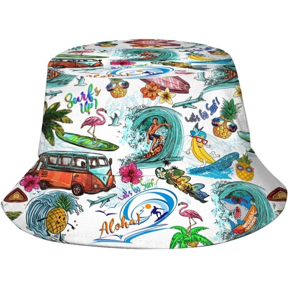 Unisex Polyester Hawaiian Rave Bucket Hat Sun Protection Beach Festival Accessor